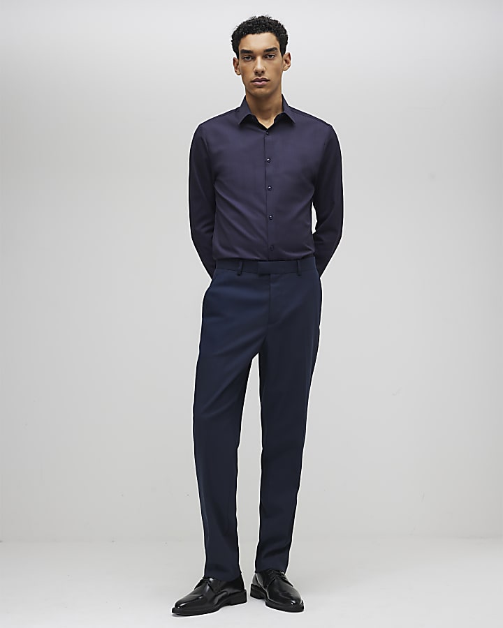 navy slim fit premium manica lunga shirt