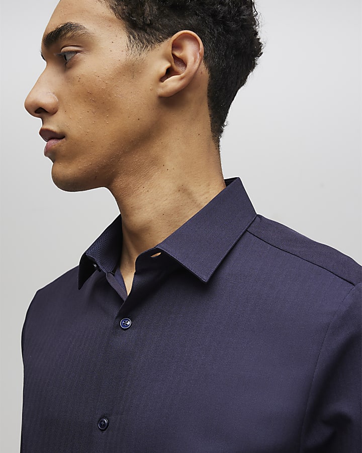 navy slim fit premium manica lunga shirt
