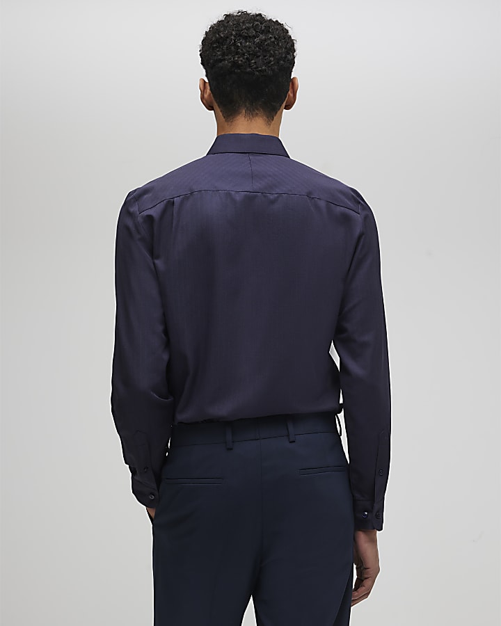 navy slim fit premium manica lunga shirt