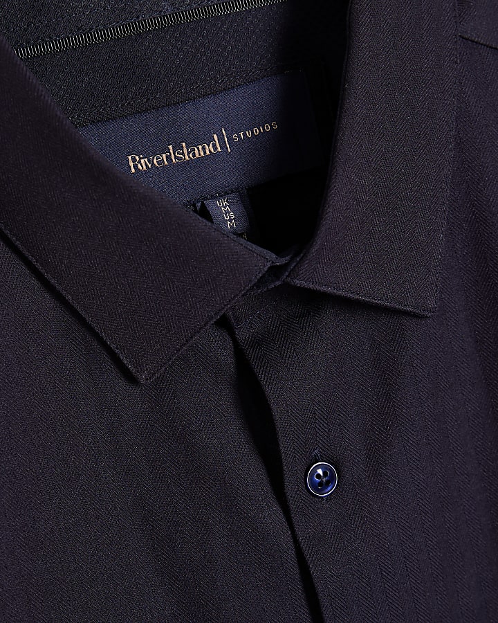navy slim fit premium manica lunga shirt