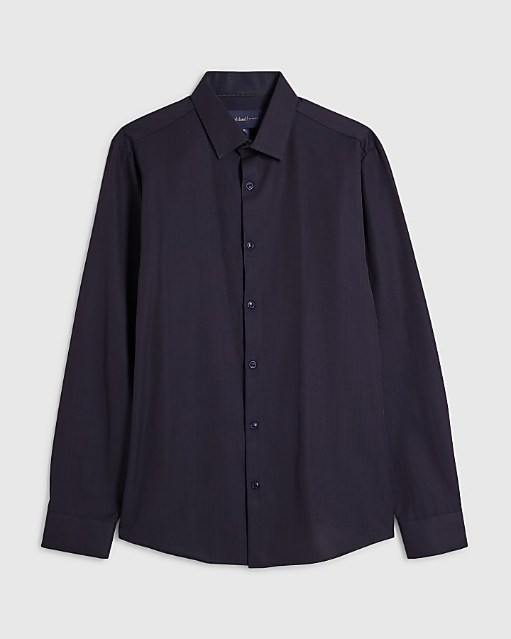 navy slim fit premium manica lunga shirt