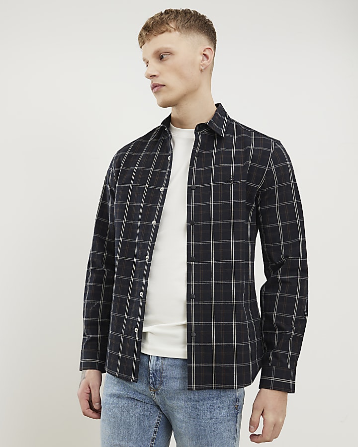 nero slim fit camicia check