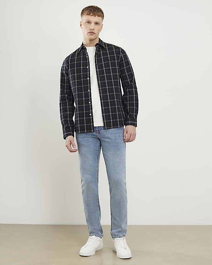 nero slim fit camicia check