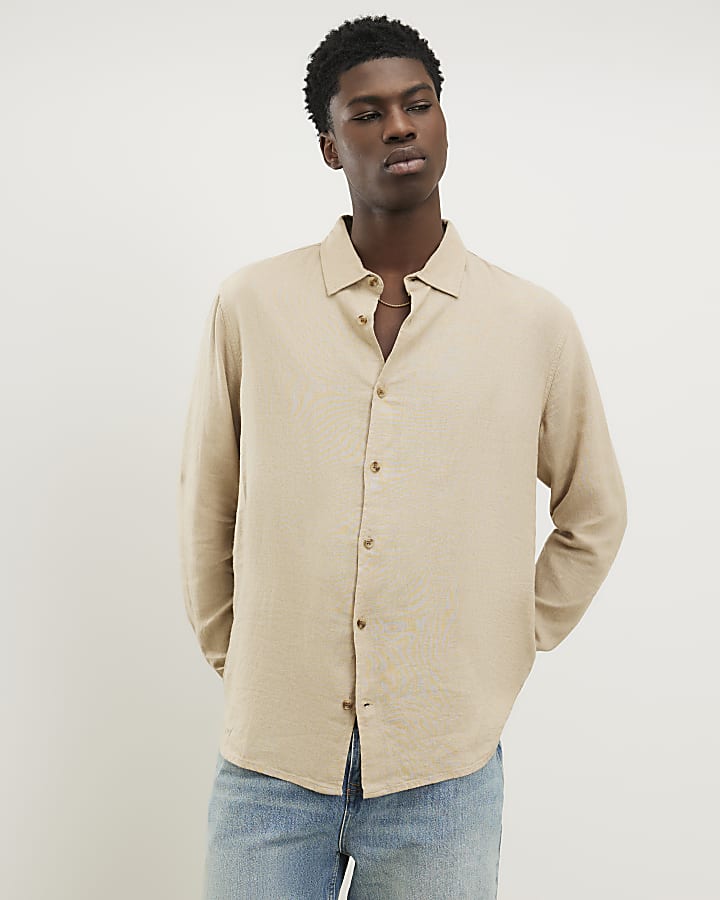 beige regular fit camicia di lino