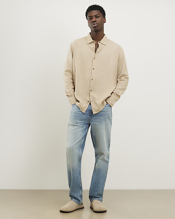 beige regular fit camicia di lino