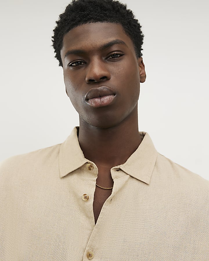 beige regular fit camicia di lino