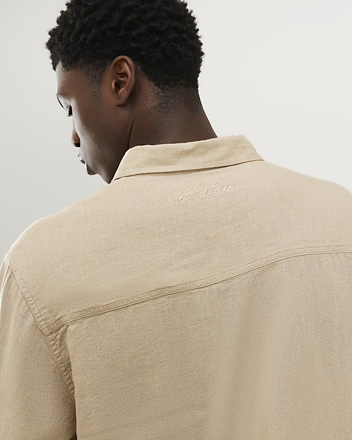 beige regular fit camicia di lino