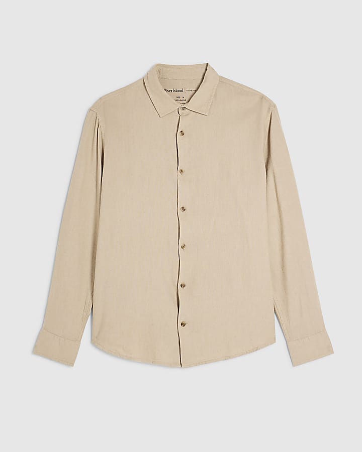 beige regular fit camicia di lino
