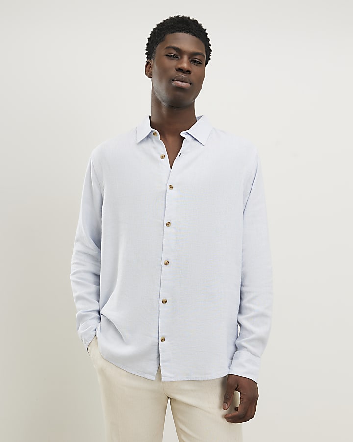 blu regular fit camicia di lino