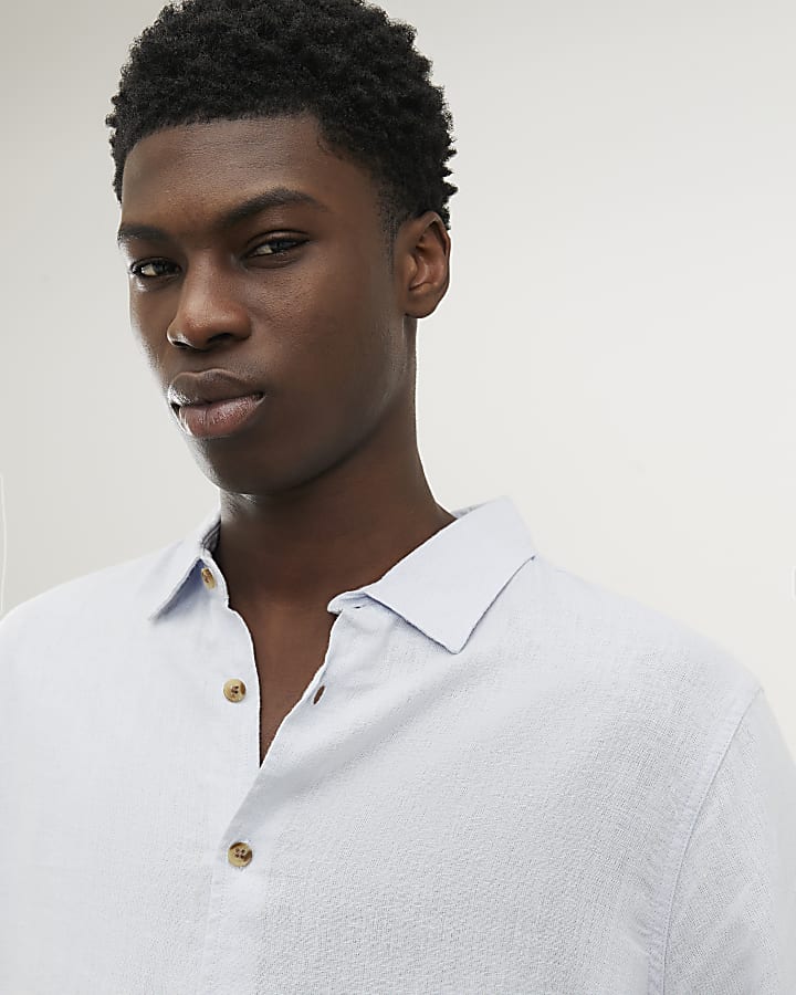 blu regular fit camicia di lino