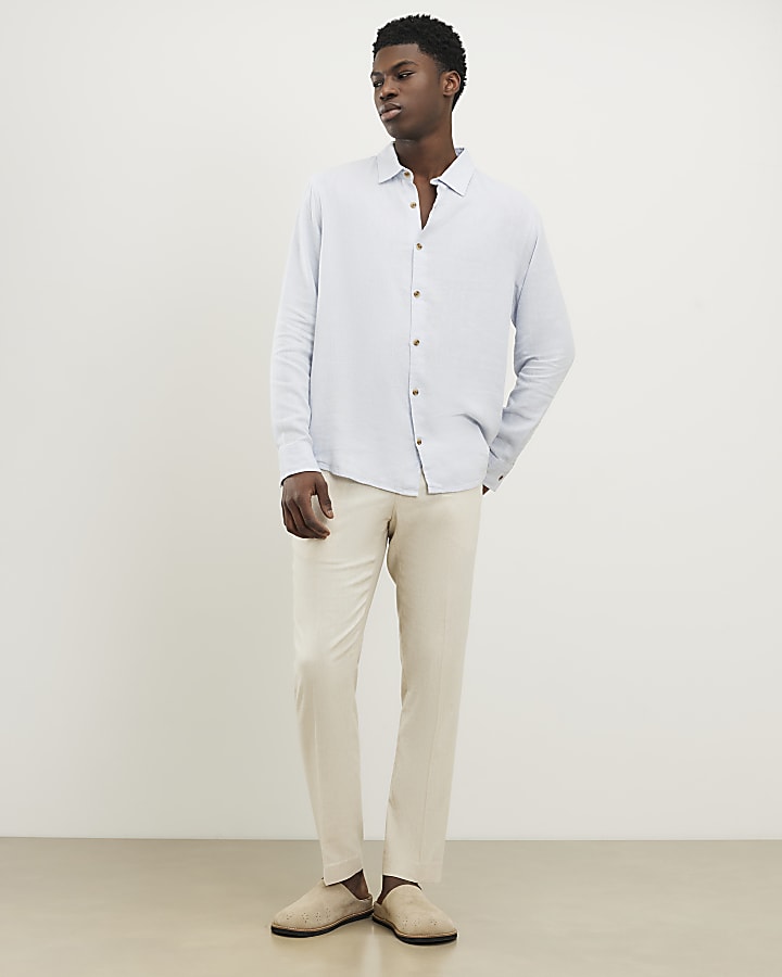 blu regular fit camicia di lino