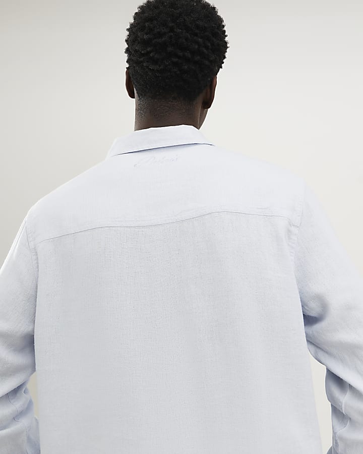 blu regular fit camicia di lino