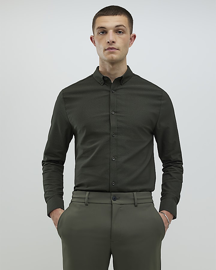 kaki a maniche lunghe con texture muscle fit shirt