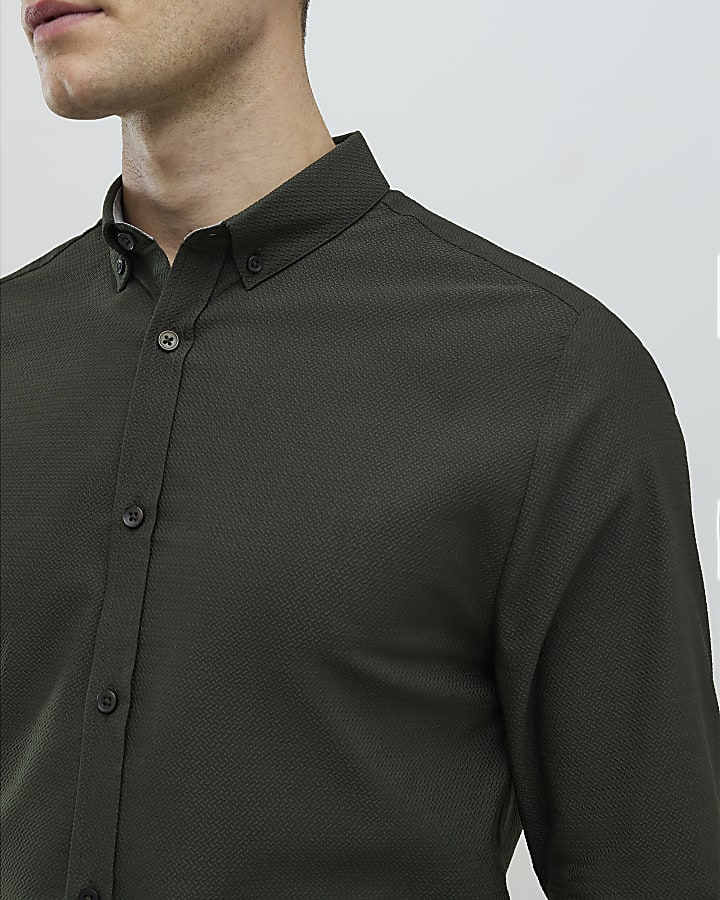 kaki a maniche lunghe con texture muscle fit shirt