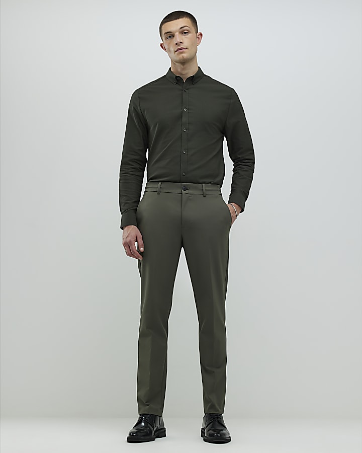 kaki a maniche lunghe con texture muscle fit shirt