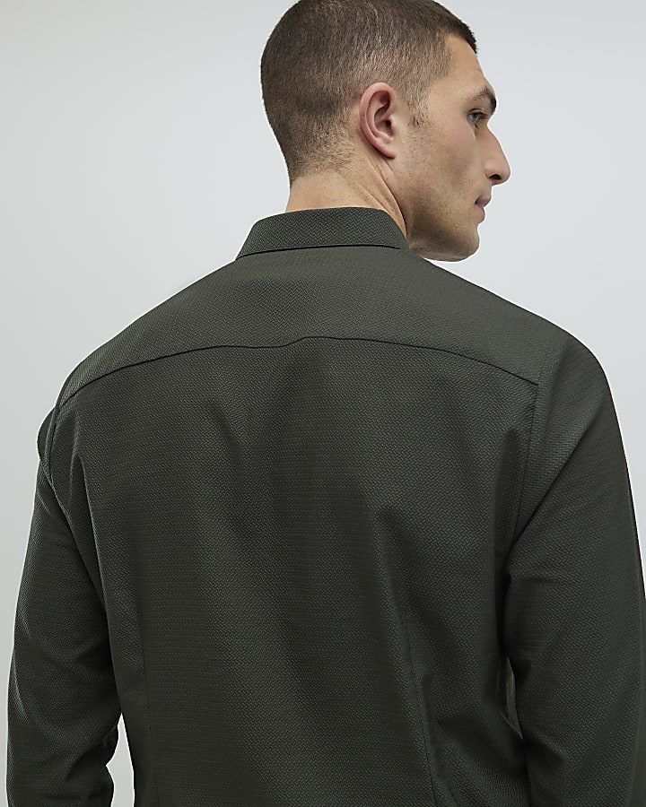 kaki a maniche lunghe con texture muscle fit shirt