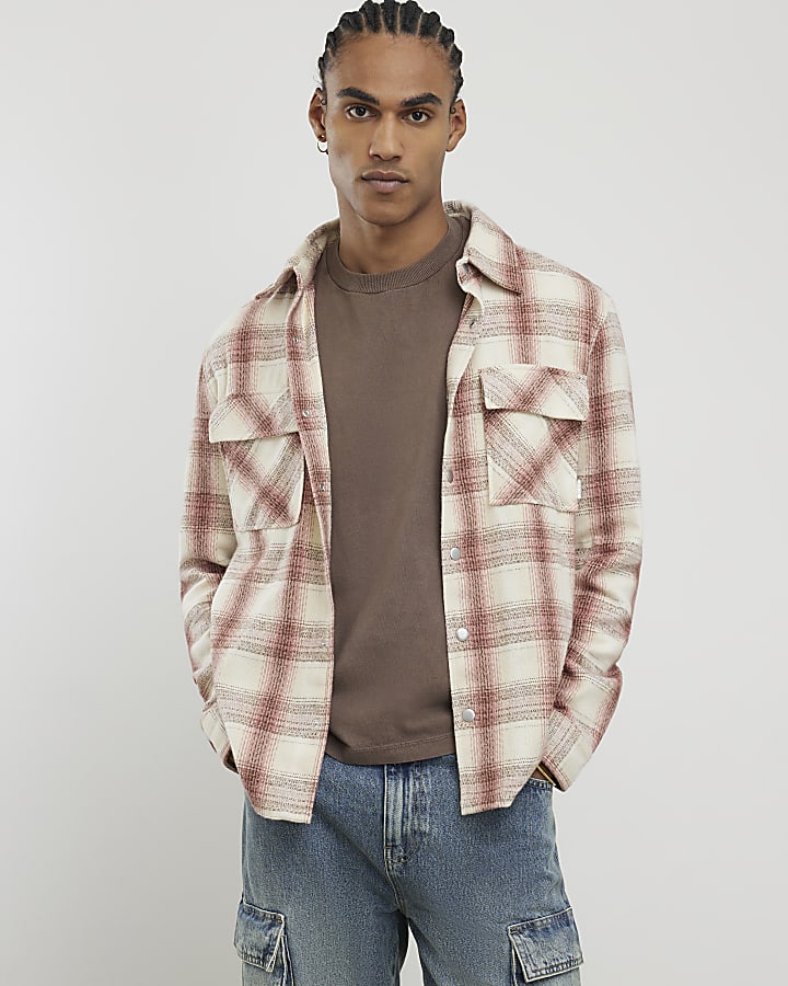 rosa regular fit check doppia tasca della camicia