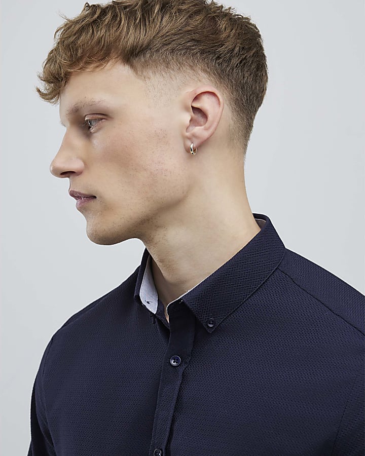 navy manica lunga texture muscle fit shirt