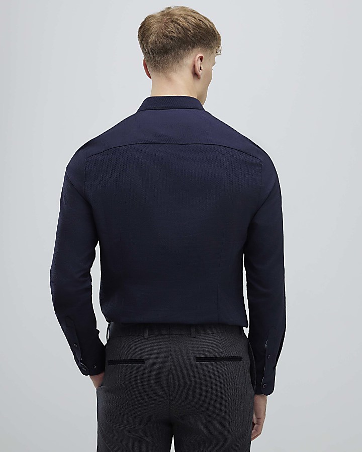 navy manica lunga texture muscle fit shirt