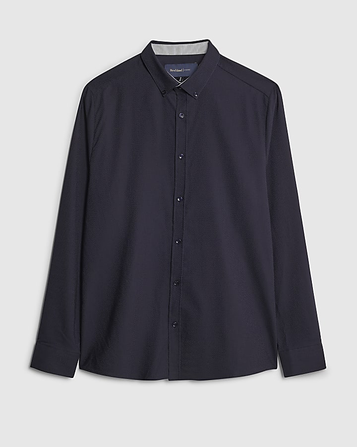 navy manica lunga texture muscle fit shirt