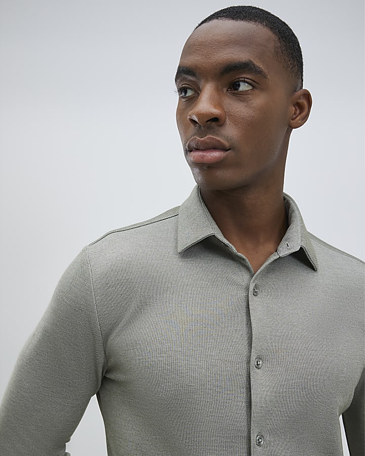 green muscle fit camicia in piquet