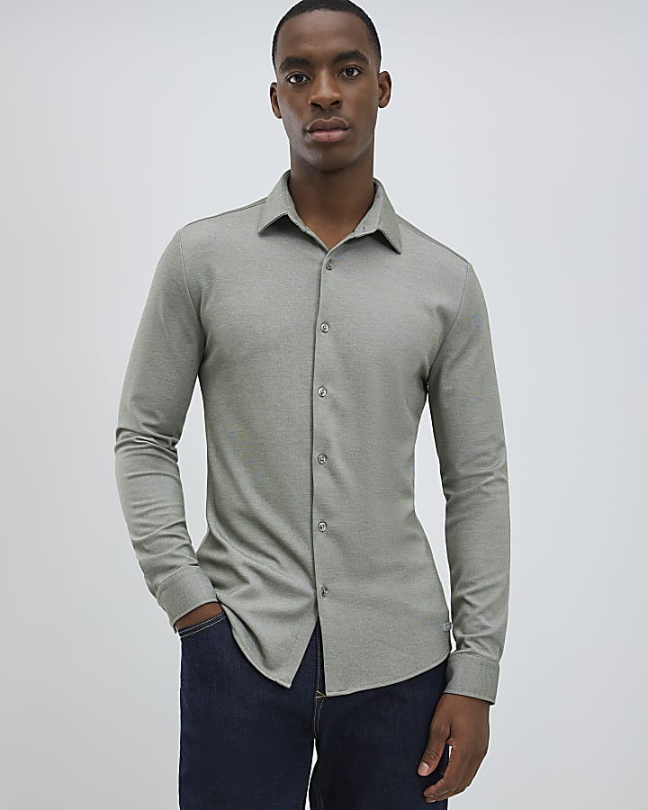green muscle fit camicia in piquet