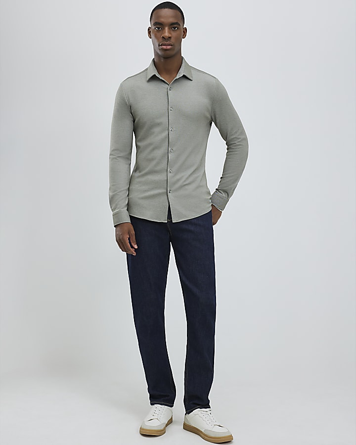 green muscle fit camicia in piquet