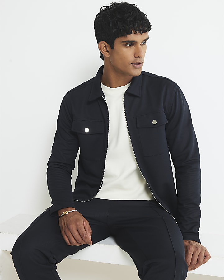 navy slim fit doppia tasca overshirt