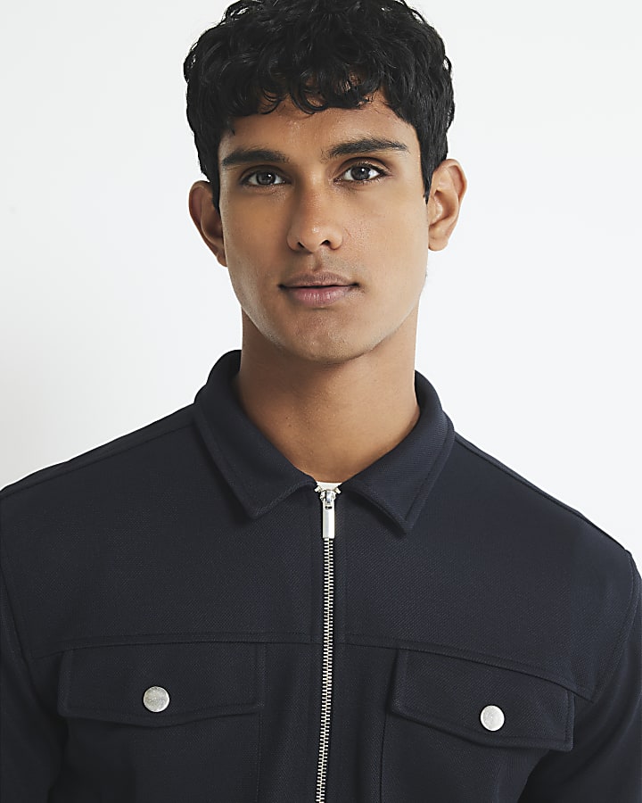 navy slim fit doppia tasca overshirt