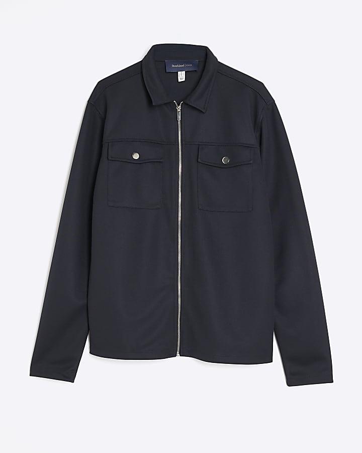 navy slim fit doppia tasca overshirt