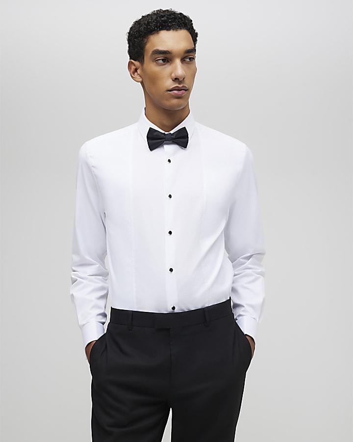 bianco pique slim fit camicia formale