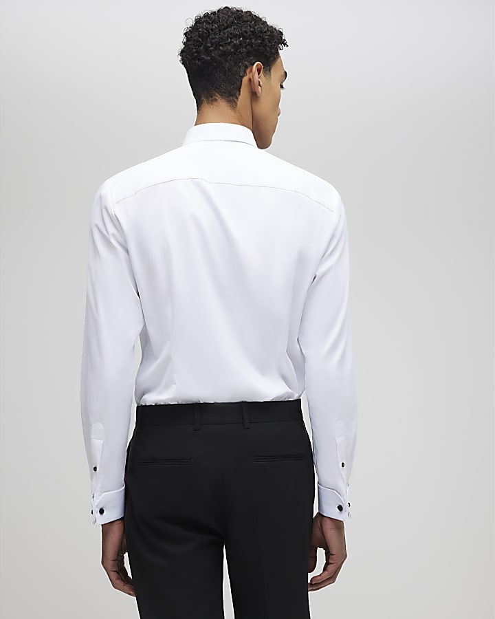bianco pique slim fit camicia formale