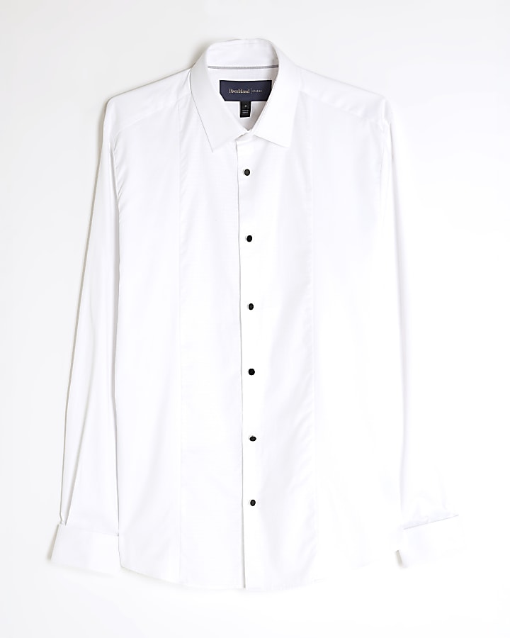 bianco pique slim fit camicia formale