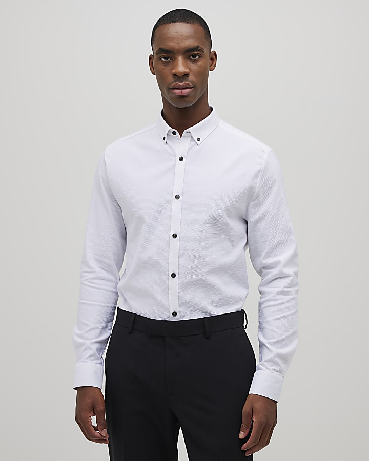 manica lunga bianco strutturato muscle fit shirt