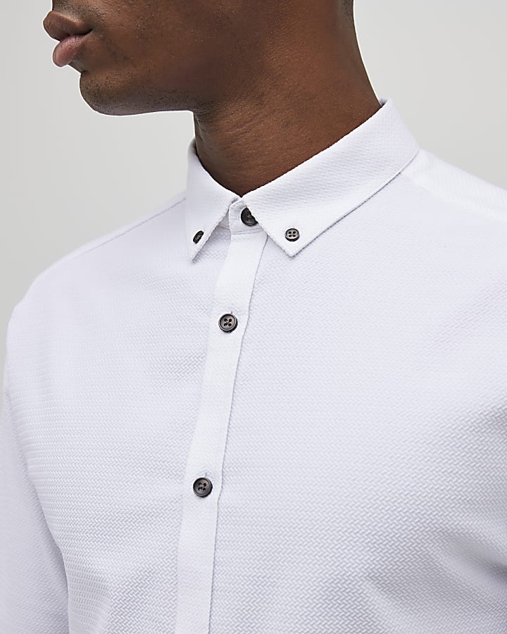 manica lunga bianco strutturato muscle fit shirt