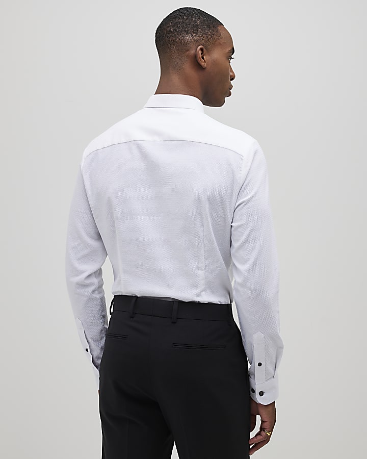 manica lunga bianco strutturato muscle fit shirt