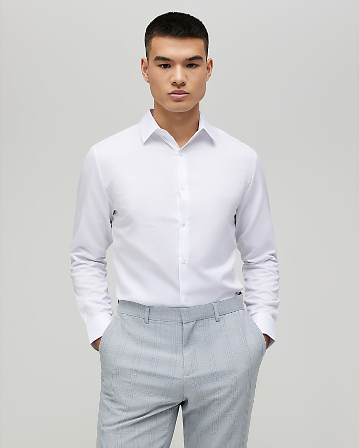 bianco slim fit premium manica lunga shirt