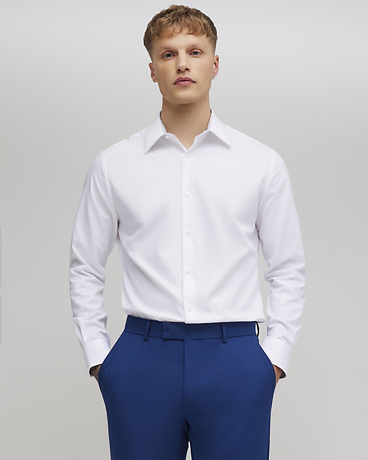 bianco slim fit a contrasto maglia trim