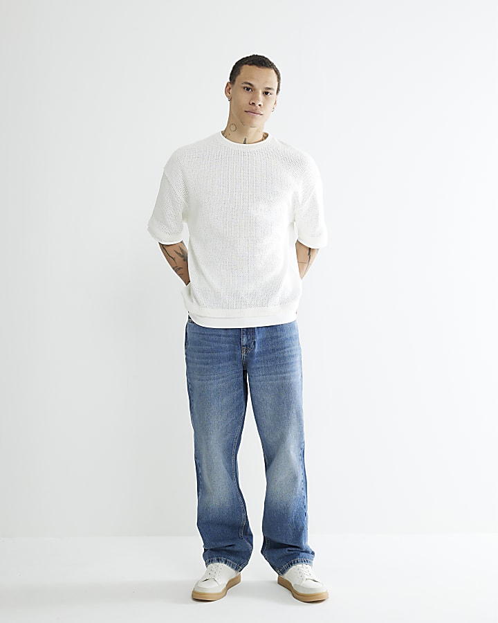 blu loose fit mid wash jeans