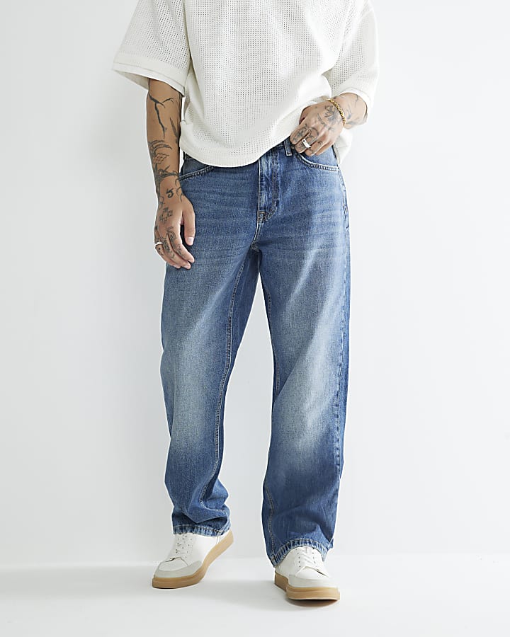 blu loose fit mid wash jeans