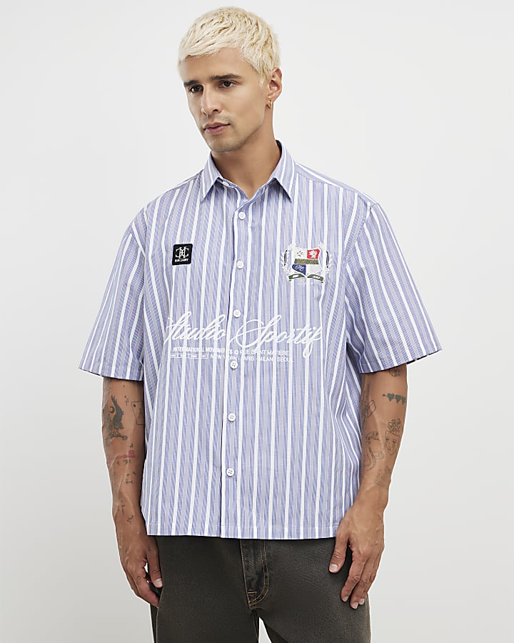blu manica corta a righe shirt targate