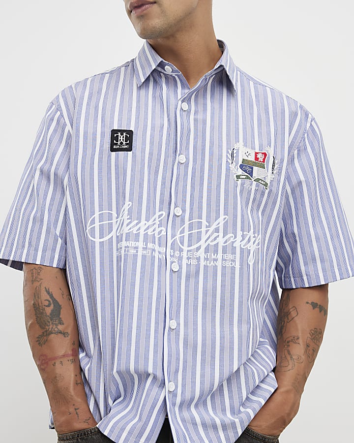 blu manica corta a righe shirt targate