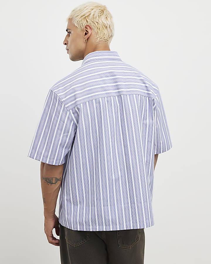 blu manica corta a righe shirt targate
