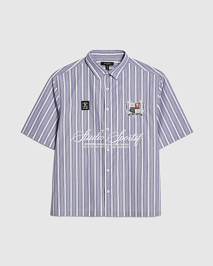 blu manica corta a righe shirt targate