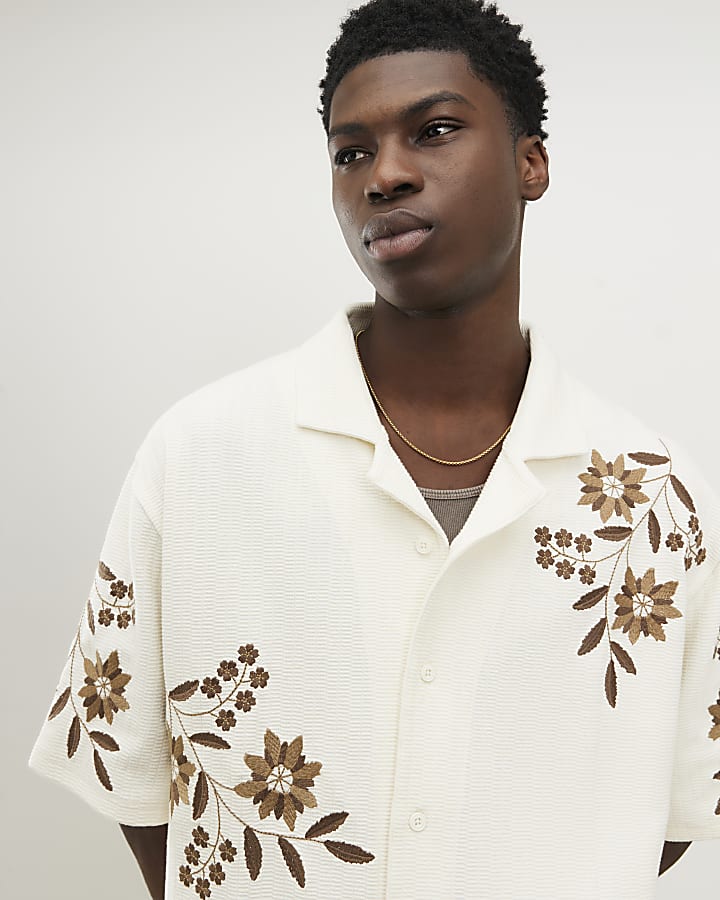 bianco regular fit floreale testurizzato shirt