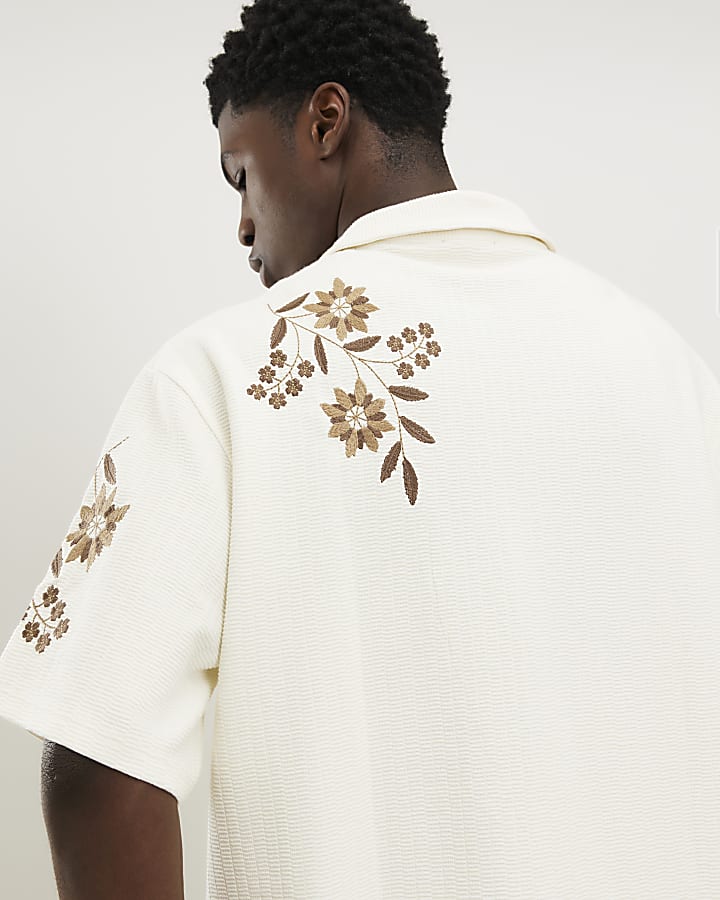 bianco regular fit floreale testurizzato shirt