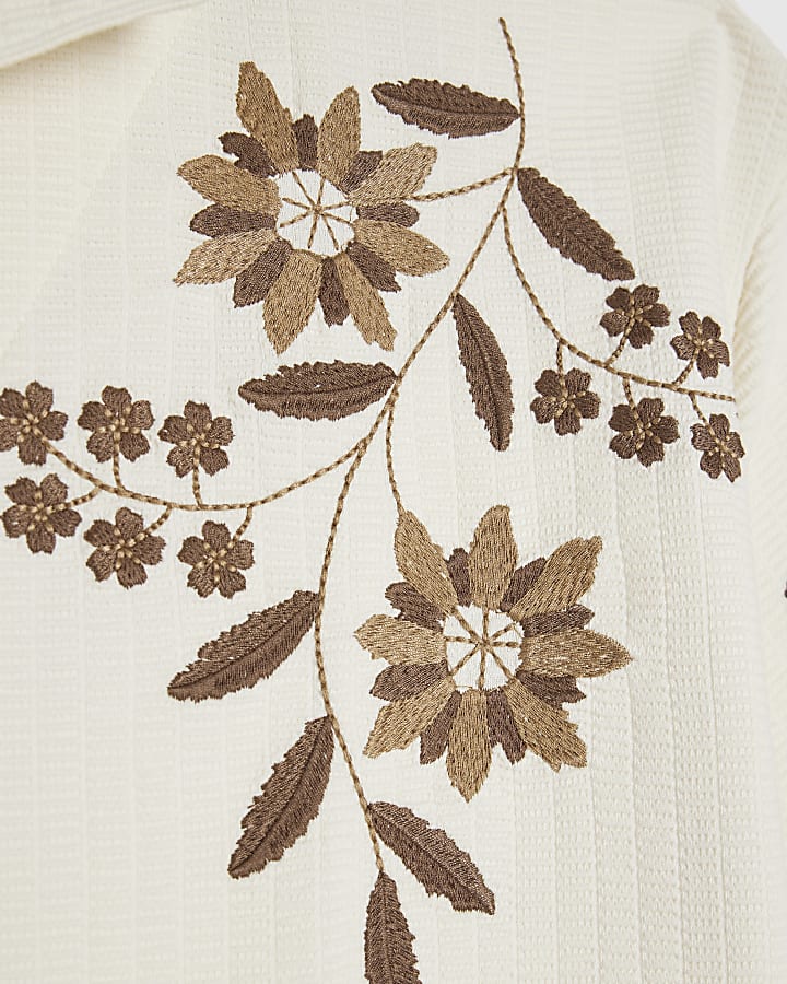 bianco regular fit floreale testurizzato shirt