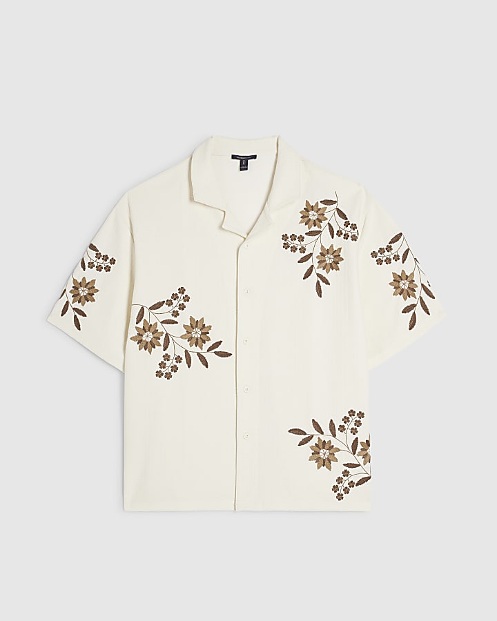 bianco regular fit floreale testurizzato shirt