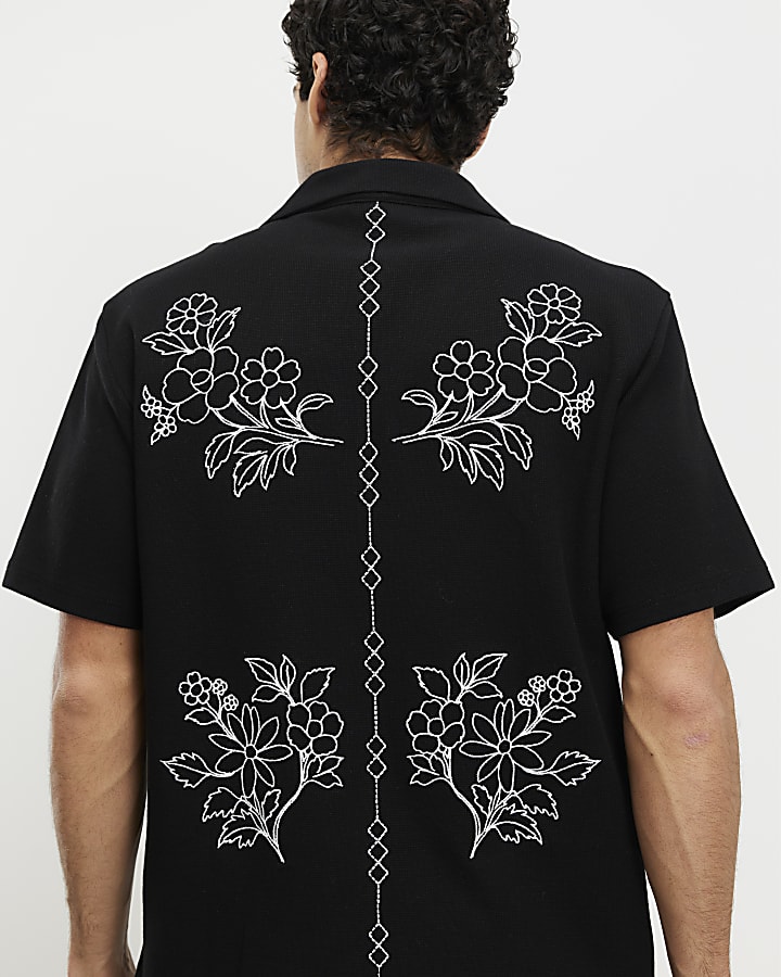 nero vestibilità regolare floreale ricamato camicia