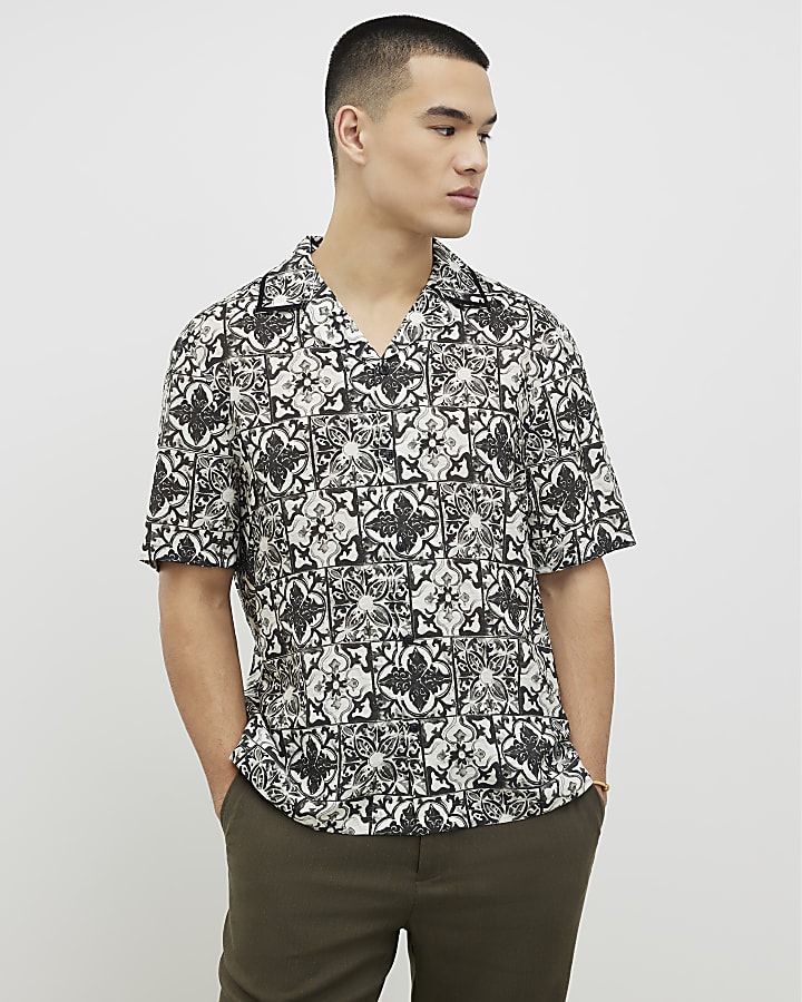 bianco regular fit barocco piastrelle camicia stampa